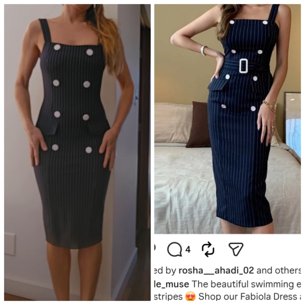 Nwot Belle Muse Maison Pinstriped Coco Style Double Breasted Midi Dress Xs